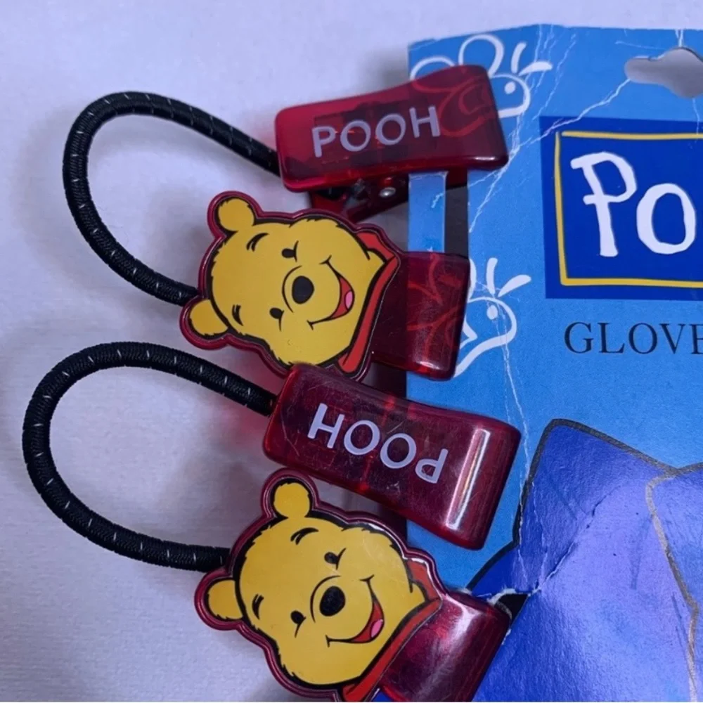 Deadstock Winnie the Pooh Red Purple vintage mitten clips vintage tigger gloves